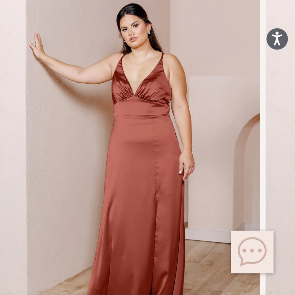 Carmen Satin Dress from Revelry. Cinamon Rose Size 6!